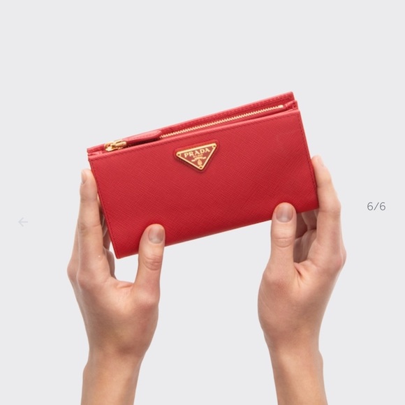 Prada - Large Saffiano Leather Wallet - Fiery Red - Picture 4 of 8